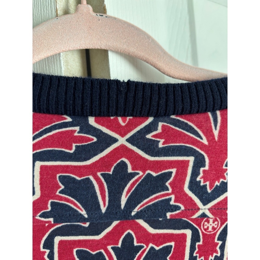 Tory Burch Truman Silk Blend Dress Small Magenta Navy Geometric Belted - Picture 11 of 11